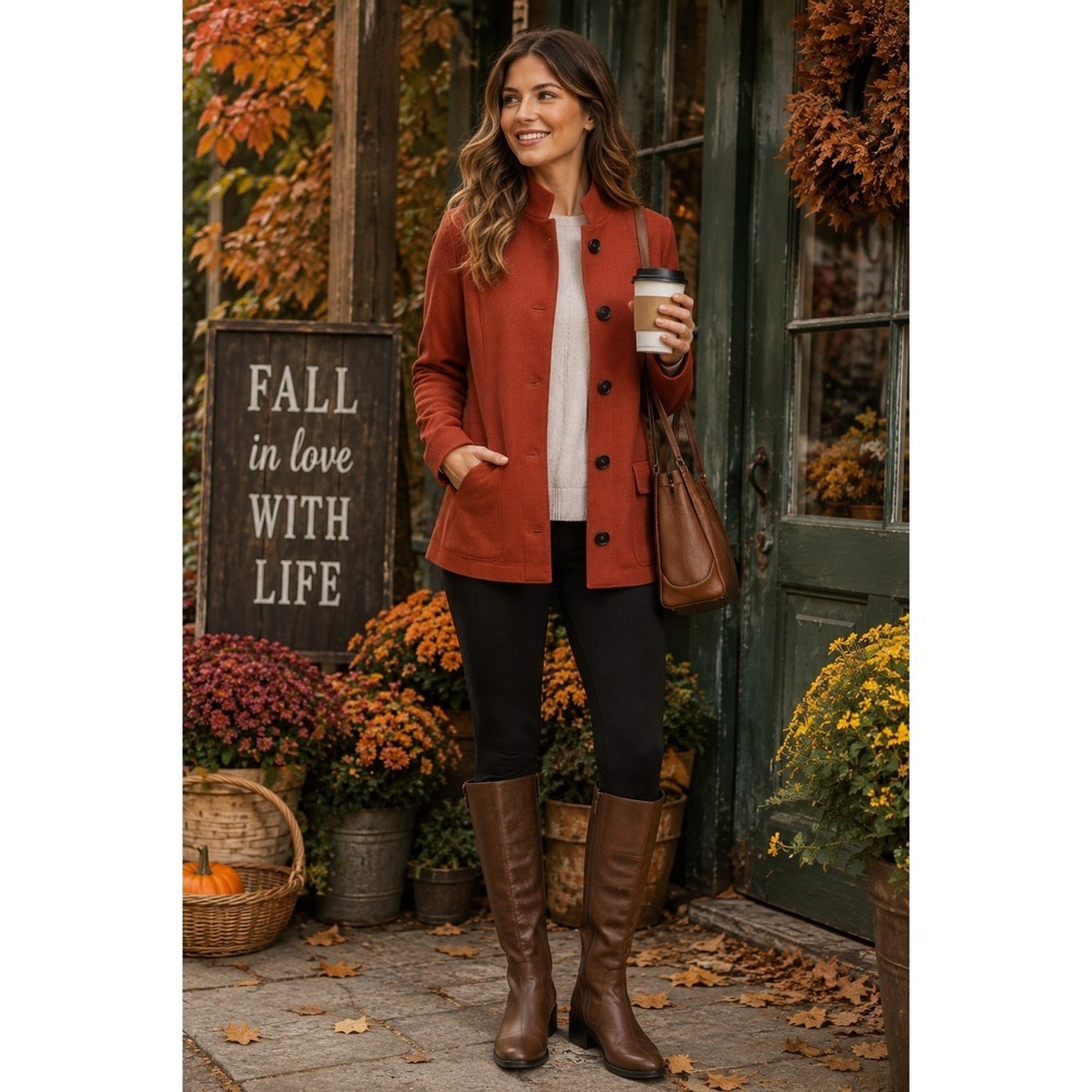 J.Jill Women's Double Knit Notched Collar Sweater Jacket Cinnabar 2X Fall Autumn